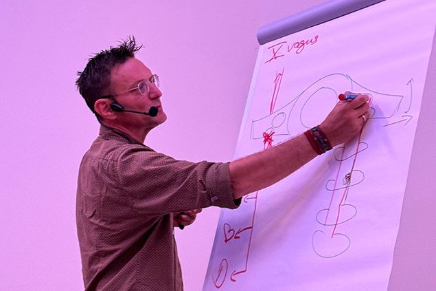yogalehrer-ausbildung-stefan-datt-8 Stefan Datt gibt Unterricht am Flipchart